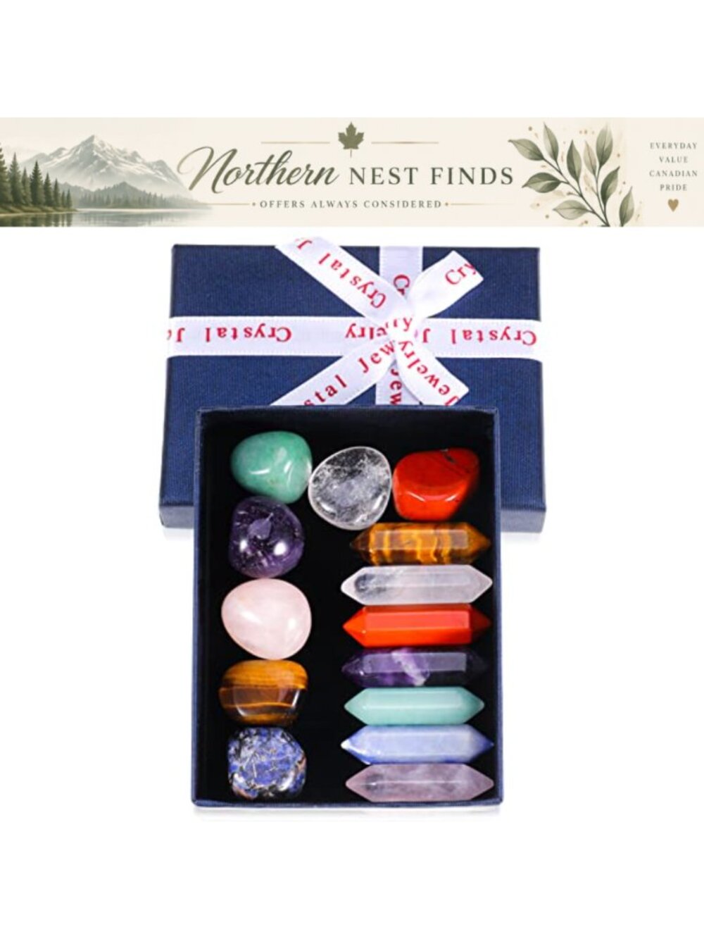 14 Pcs Chakra Stones Healing Crystals Set, 7 Crystal Wands & 7 Tumbled Stones